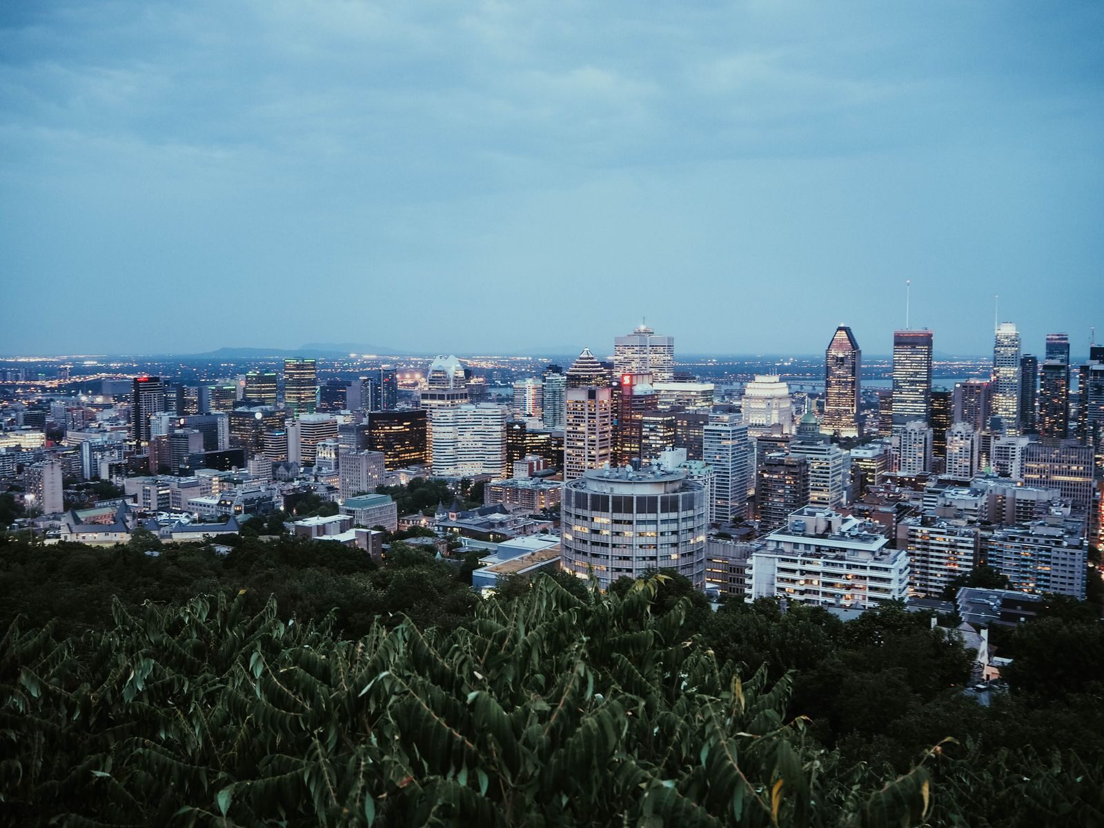 Montreal skyline at twilight seen from Mount Royal