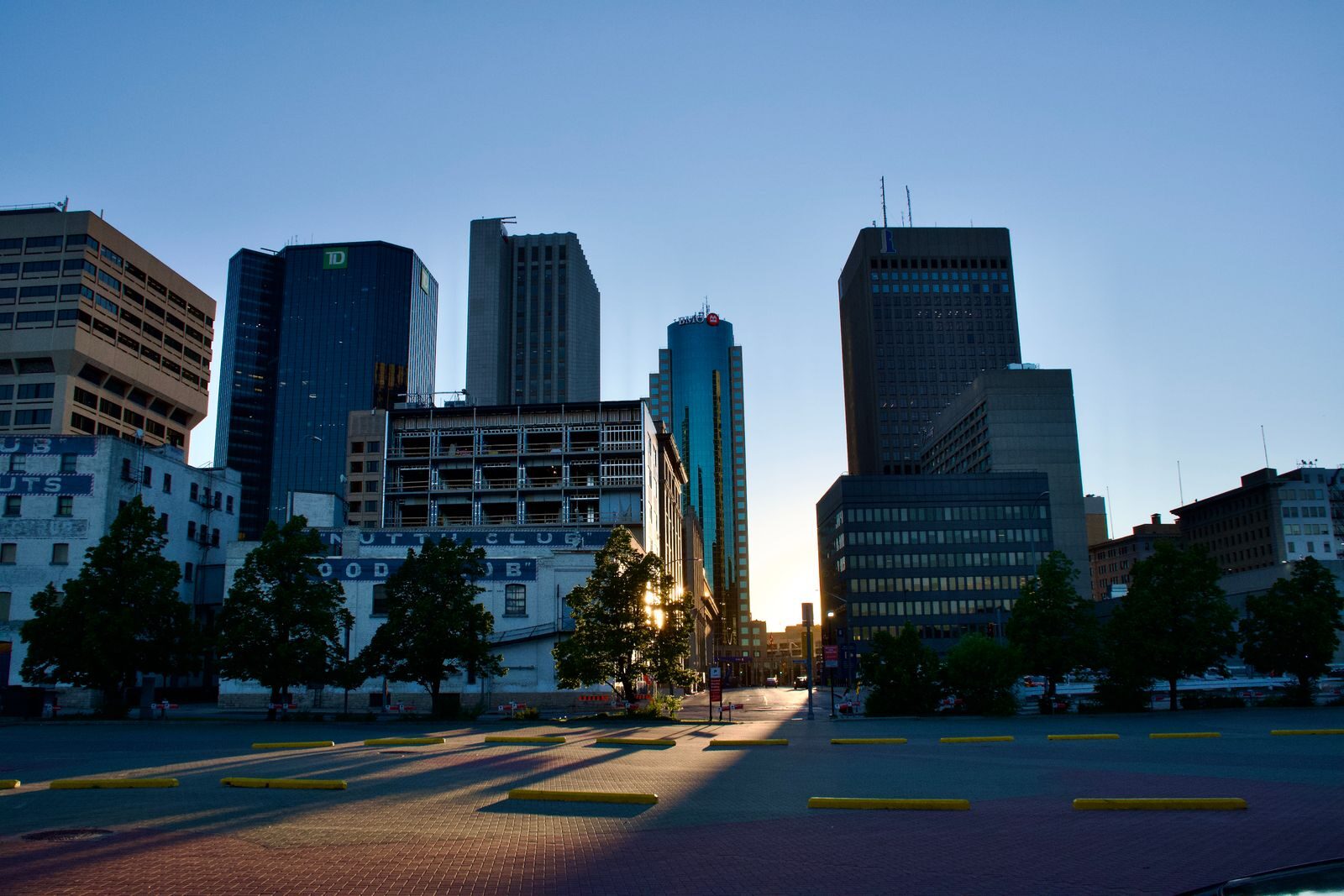 Downtown Winnipeg skyline at sunset